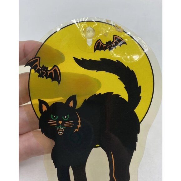 Vtg Halloween Suction Cup Window Decorations Witch Cat Die Cut Plastic Lot of 6 - Picture 6 of 16